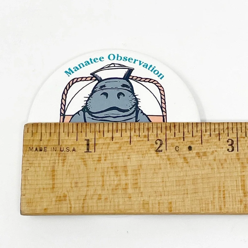 Vintage Manatee Observation Button Pin Pinback Fort Pierce FL White Gray Blue